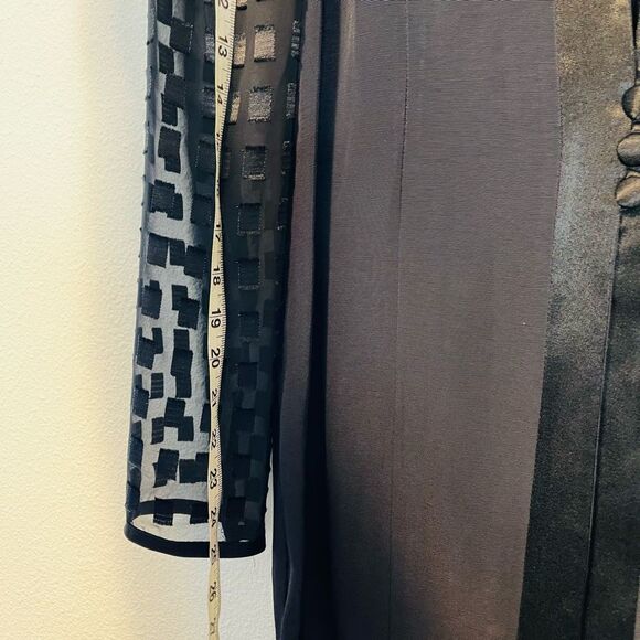 Vintage Perceptions Black Mesh Sleeve Satin Trim Longline Blazer Size 16 - Picture 7 of 8